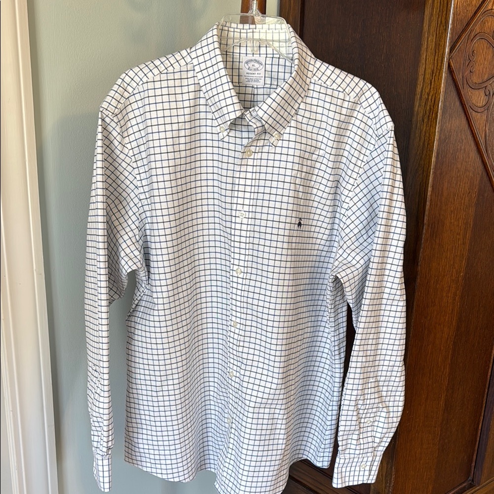 Brooks Brothers White and Blue Checkered Shirt size XL